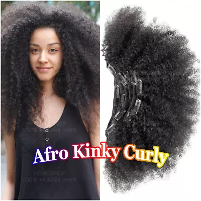 Yaki Afro Kinky Curly Clip In Virgin Human Hair Extensions Weave Full Head THICK • $93.63
