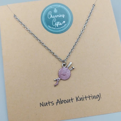 Pink Knitting Wool Necklace 7 Year Wedding Anniversary Jewellery Gift Idea. • £9.95