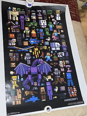 USED Minecraft Mobbery Poster 34”x 22.5” Large Poster Collage #17537 Trends • £28.50