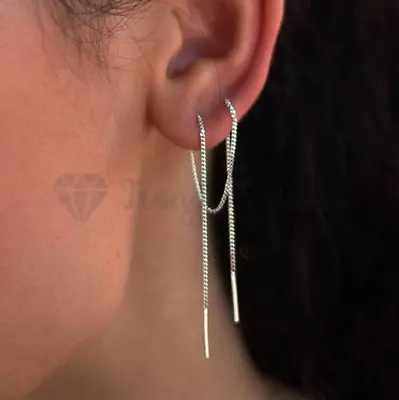 A Pair 925 Sterling Silver Tassel Threader Drop Earrings Long Chain Ear Line • £3.99