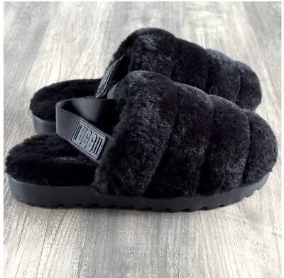 Ugg Super Fluff Slippers Black Size 9 - LikeNew! • $50