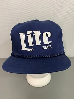 MILLER LITE Beer Hat *New Old Stock* Vintage 1990's San Sun Adjustable Navy Blue • $30