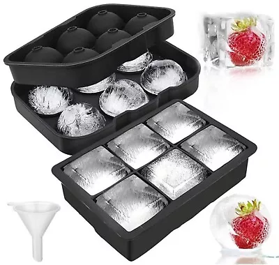 2Pack Ice Making Trays 6 Ice Cubes/Balls Silicone Sphere Giant Ice Ball With Lid • £4.99