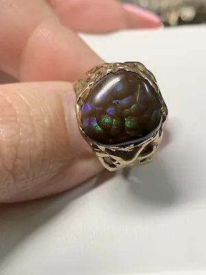 Vintage 14k Yellow Gold Fire Agate Brutalist Ring Size 5 Women’s • $1700