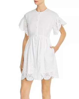 NEW LA VIE REBECCA TAYLOR Short Sleeve Eyelet Mini Dress WHITE SIZE S SMALL *O • $49.99