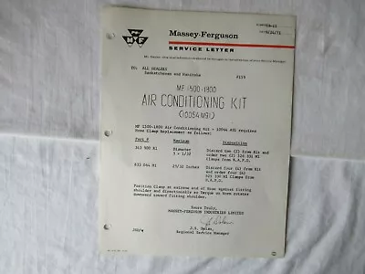 Massey-Ferguson MF 1500 1800 Tractor Air Condition Kit Service Bulletin Brochure • $4.99