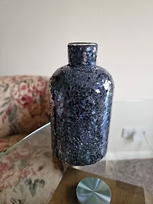 Black/Dark Silver Glass Vase Coloured Mosaic Glass Vase H 21cm • £11.90