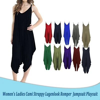 £10.95 • Buy Women Ladies Cami Strappy Legenlook Romper Baggy Hareem Jumpsuit Harem Playsuit