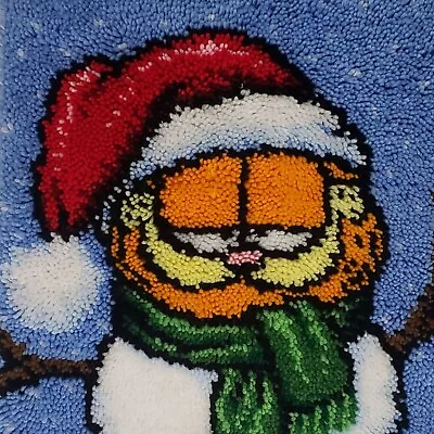 Vintage Garfield The Cat Snowman Completed Latch Hook Rug Or Wall Hanging • $32