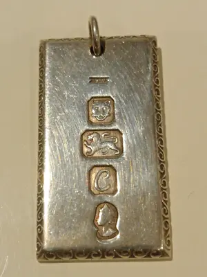 £23.99 • Buy Sterling Silver Ingot Pendant With Engraved Border By A&AJ Dated 1977  16.5g