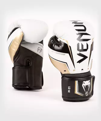 Venum Elite Evo Hook And Loop Boxing Gloves - White/Gold • $93.99