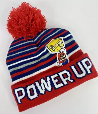 Adult Super Mario Bros Power Up Red Blue Pom-Pom Knit Beanie Hat Winter Cap • $14.95