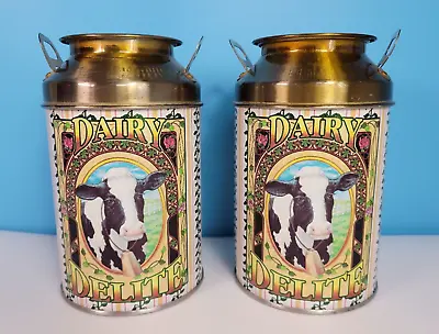 Vintage Set Of 2 Dairy Delite Tin Milk Cow Can Canisters • $10