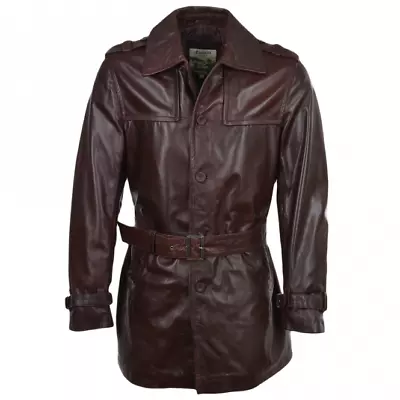 Men's Leather Trench Coat Modern Style Formal Full Sleeves Men Unique Gift • $181.20