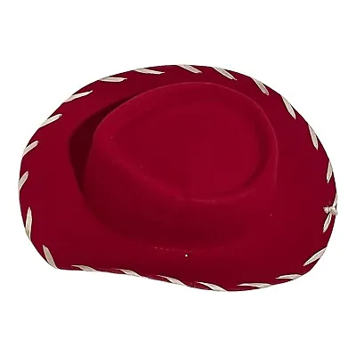 Childs Cowboy Hat Red Wool Felt L White Whipstitch Halloween READ • $16.90