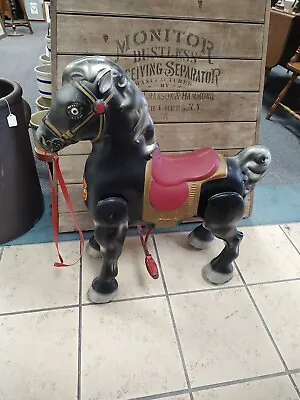 Vtg D Sebel & Co. Mobo Bronco Steerable Metal Ride-On Toy Horse Black/Silver GUC • $349.99