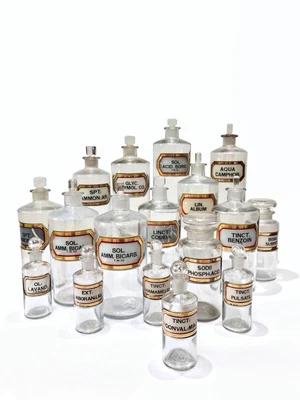 £895 • Buy Set Vintage Antique Victorian Clear Glass Apothecary Jar Jars Bottles Bottle