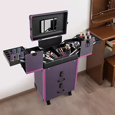 Rolling Makeup Case Beauty Organizer Box Lockable Cosmetic Case Trolley • $112