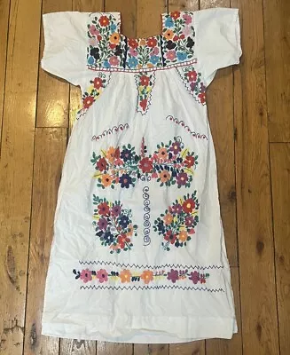 MEXICAN EMBROIDERED Dress Sundress Maxi Vintage Coverup 1970s Womens Small • $30