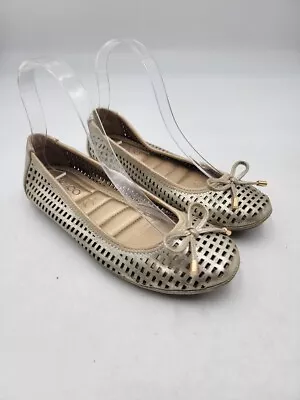 Me Too Women's Sz 6M Farrah Perforated Ribbon Ballet Flat Gold Shoes • $34.99