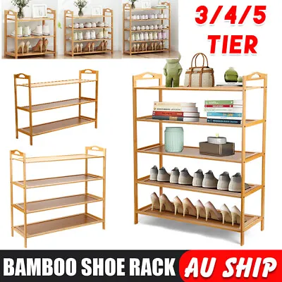 $28.45 • Buy Storage Organizer 3 4 5 Tiers Layers Bamboo Shoe Rack Wooden Shelf Stand Shelves