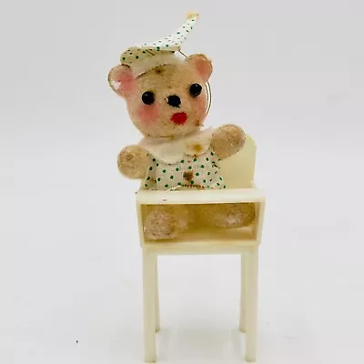 Vintage 1971 Flocked Teddy Bear In High Chair Christmas Ornament Japan • $14.93