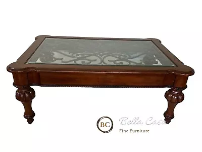 Ethan Allen Tuscany Coffee Table Devereaux Iron Grille Beveled *EUC!!* • $575