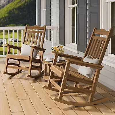 Set Of 2 Wood Patio Rocking Chair High Back With Cushion Outdoor Porch Garden • $249.98