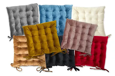 £7.99 • Buy Quilted Velvet Padded Cushion Chair Seat Pads With Ties Garden Dining Kitchen