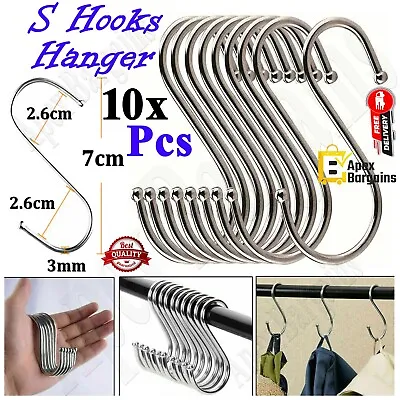 10pcs Stainless Steel S Hooks Kitchen Meat Pan Utensil Clothes Hanger Hanging UK • £2.99