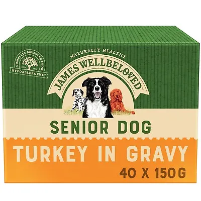 40 X 150g James Wellbeloved Senior Wet Dog Food Pouches Turkey & Rice In Gravy • £34.99