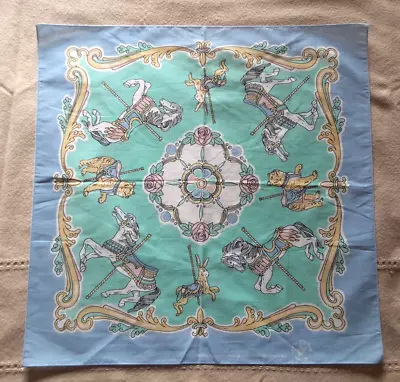 Vintage Springs Carousel Horse Bandana 21  Square Pastel Rabbit Bear USA Made • $13.99