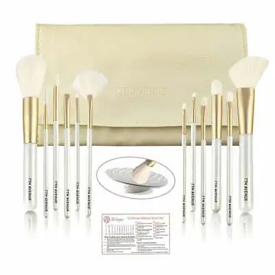 12 Pcs White Gold Makeup Brush Set By 7th Avenue With Carry Bag And Cleaner Mat • $10.49