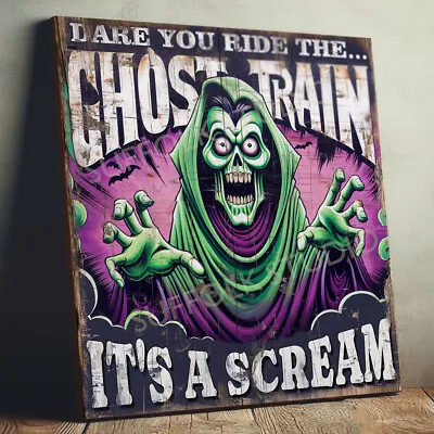 Ghost Train Sign Large 34cm Plywood Funfair Haunted Ride Wood Spooky Wall Panel • £35