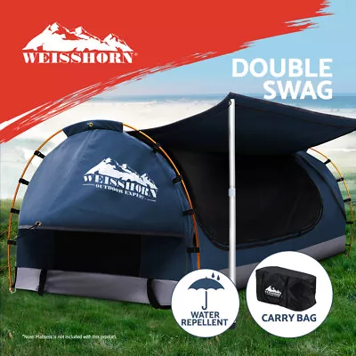 Weisshorn Double Swag Camping Swags Canvas Free Standing Dome Tent Dark Blue • $185.95