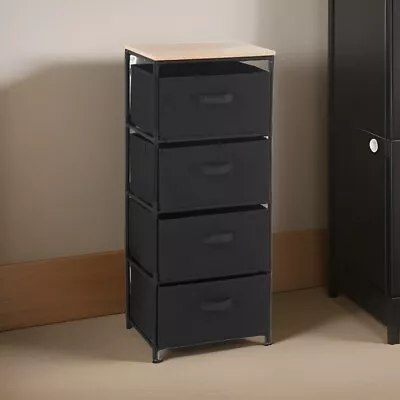 Canvas 4 Chest Of Drawer With Wooden Table Top Bedroom Furniture Storage Cabinet • £39.99