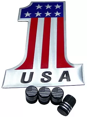 4.55  X 3  Aluminum USA American Flag Number 1 For Truck SUV Car  + Tire Caps • $9.88