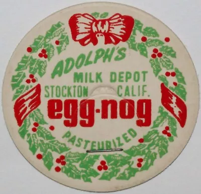 Vintage Milk Bottle Cap ADOLPHS MILK DEPOT Egg Nog Stockton California Unused • $7.49