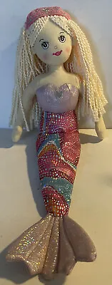 Plush Mermaid Doll Toy Blond Hair Blue Eyes Sparkly Tail Princess Crown • $7.99