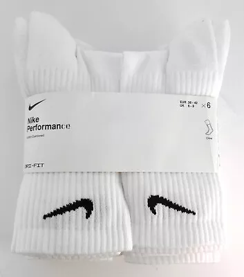 Nike Performance White Cotton Cushioned Crew High Socks ( 6 Pairs - Large) • $24.44