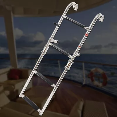 Boat Ladder 4 Step Ladder Extension Folding Pontoon Ladder Stainless Steel • $53.20