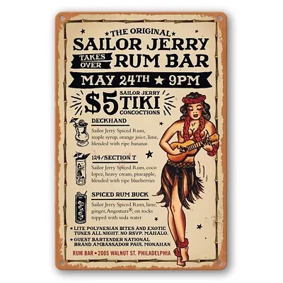 2X Tin Sign SAILOR JERRY RUM BAR TIKI CONCOCTIONS Decorative Rustic Look • $25.12