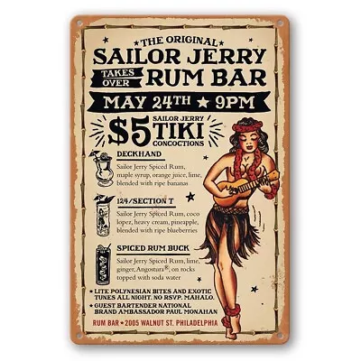 Tin Sign SAILOR JERRY RUM BAR TIKI CONCOCTIONS Rustic Look Decorative • $9.75