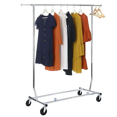 Heavy Duty Rolling Clothes Garment Rack Clothing Rack Adjustable Height W/Wheels • $52.58