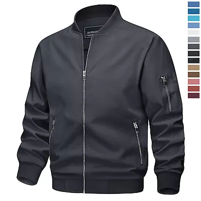Men's Thin Bomber Jacket Full-Zip Spring Fall Casual Sportswear Lightweight Coat • $38.98