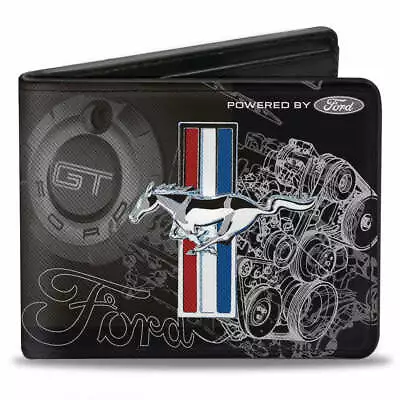 Mustang Tri-Bar Stripe Logo Vegan Leather Men's Bi-Fold Wallet Official Licensed • $21.99