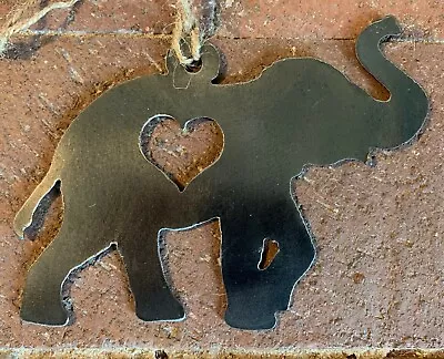 Indoor Outdoor Cut Steel Ornament – Elephant Trunk Up • $14