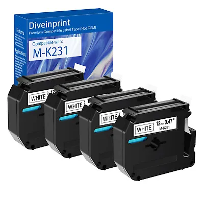 4Pack M-K231 MK231 Replace Brother P-Touch M Tape M231 Black On White 12mm PT-70 • $9.95