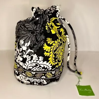 Vera Bradley Baroque Black White Yellow Ditty Drawstring Travel Waterproof Bag • $18