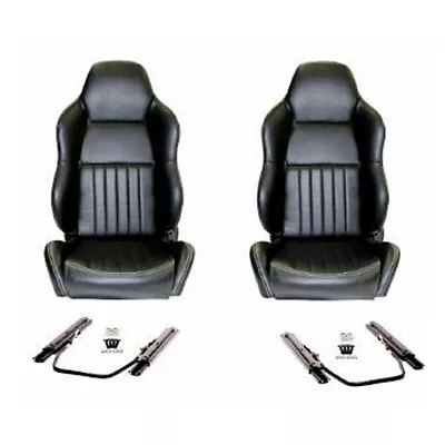 Classic High Back PU Leather Bucket Seats Car Reclinable Black For Universal ADR • $859